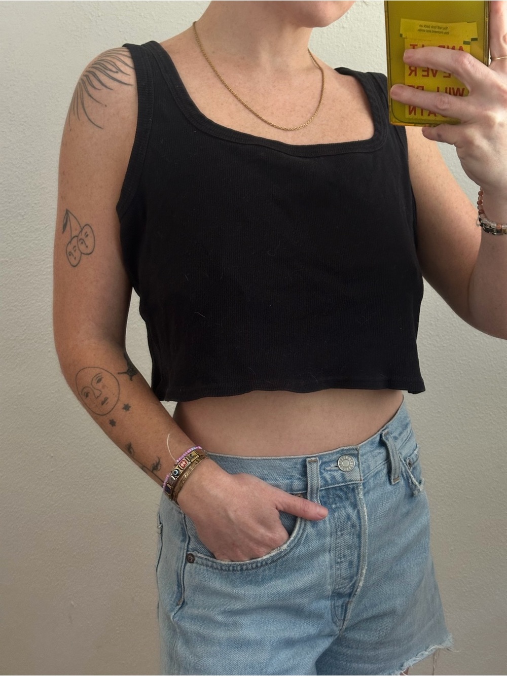 Jockey Black Ribbed Square-Neck Crop Tank Top